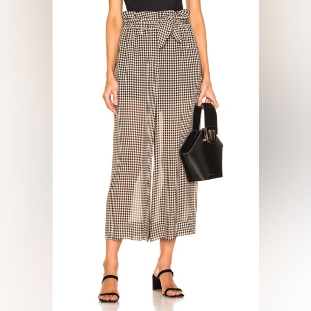Nanushka Wide Leg Sheer High Waisted Pant XS Nightout Cropped Check Tie Belt